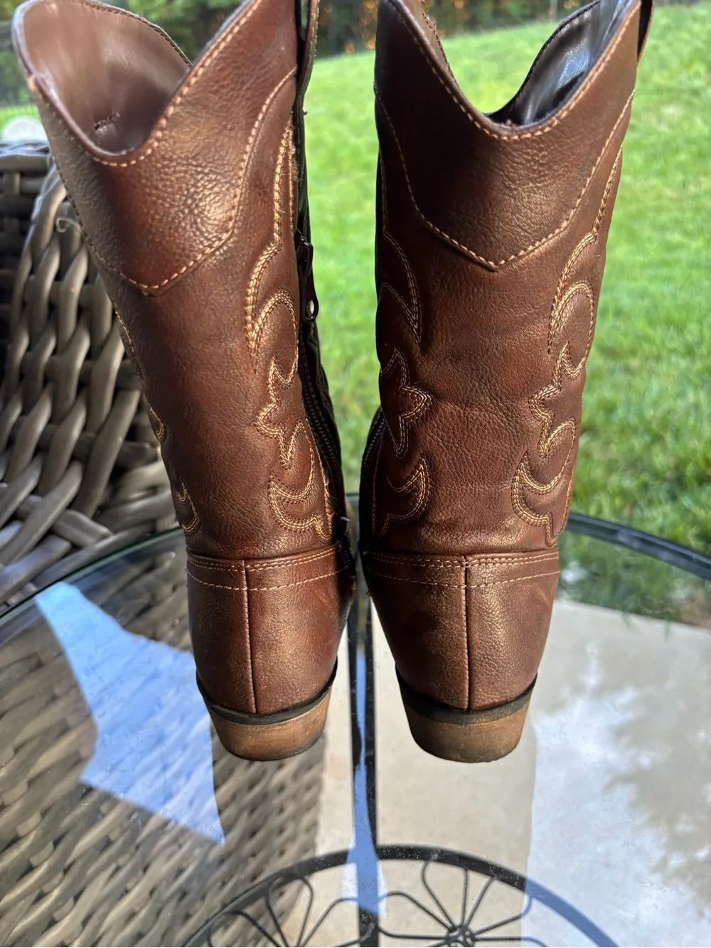 Cat & Jack Girls Western Cowboy Boots Brown Embroidered Side Zip Size 2